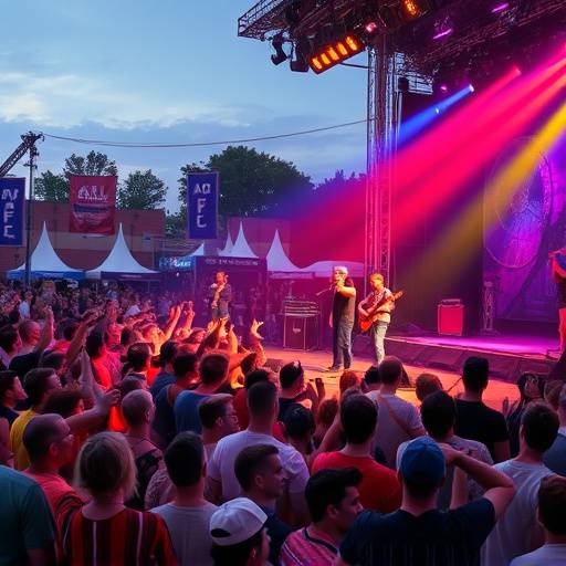 A vibrant crowd shot from the Austin City Limits Music Festival, capturing the energy and excitement of the event with a band performing on stage.
