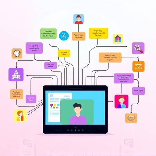 Screenshot from an animated explainer video showing a colorful flowchart with connecting icons, visually representing a tech startup's workflow.