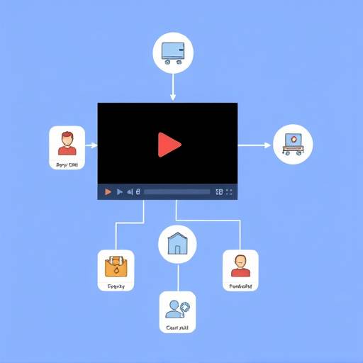 Screenshot from an animated explainer video showing a flowchart with connecting icons.