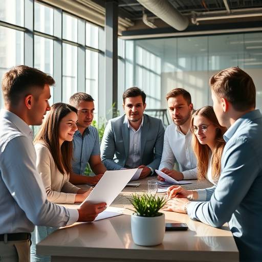 Still from a corporate video showcasing a diverse team brainstorming in a modern, sunlit office space.