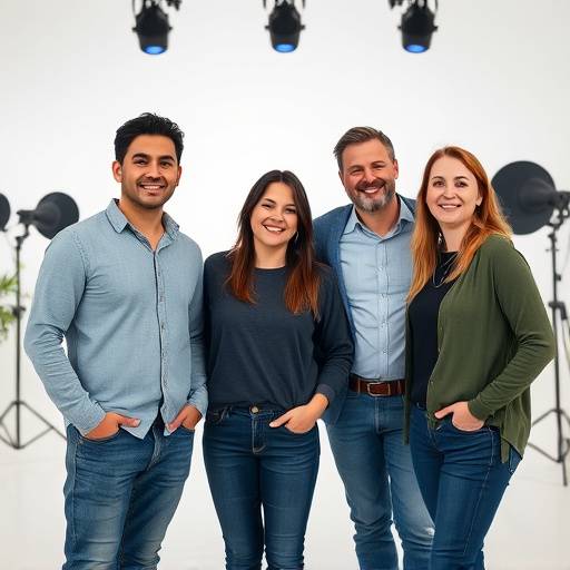 Team photo of Luminary Lens Productions, smiling and standing together in a creative studio.